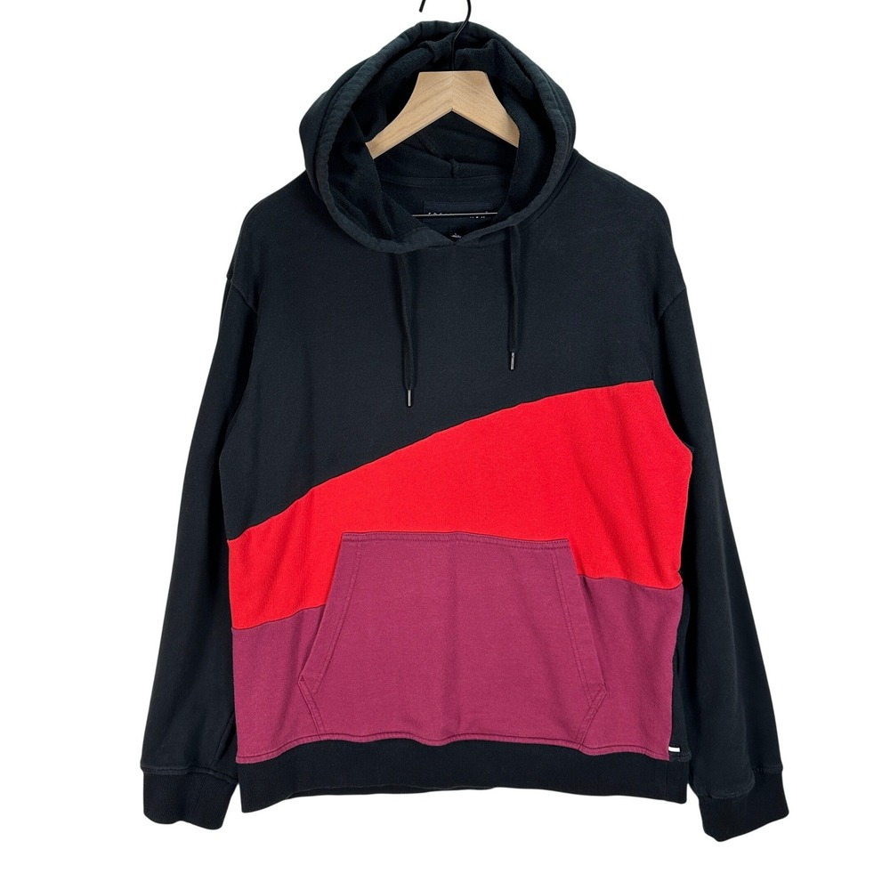 Edgar + Ash Hoodie Mens Large Black Red Burgundy Colorblock Sweatshirt Street